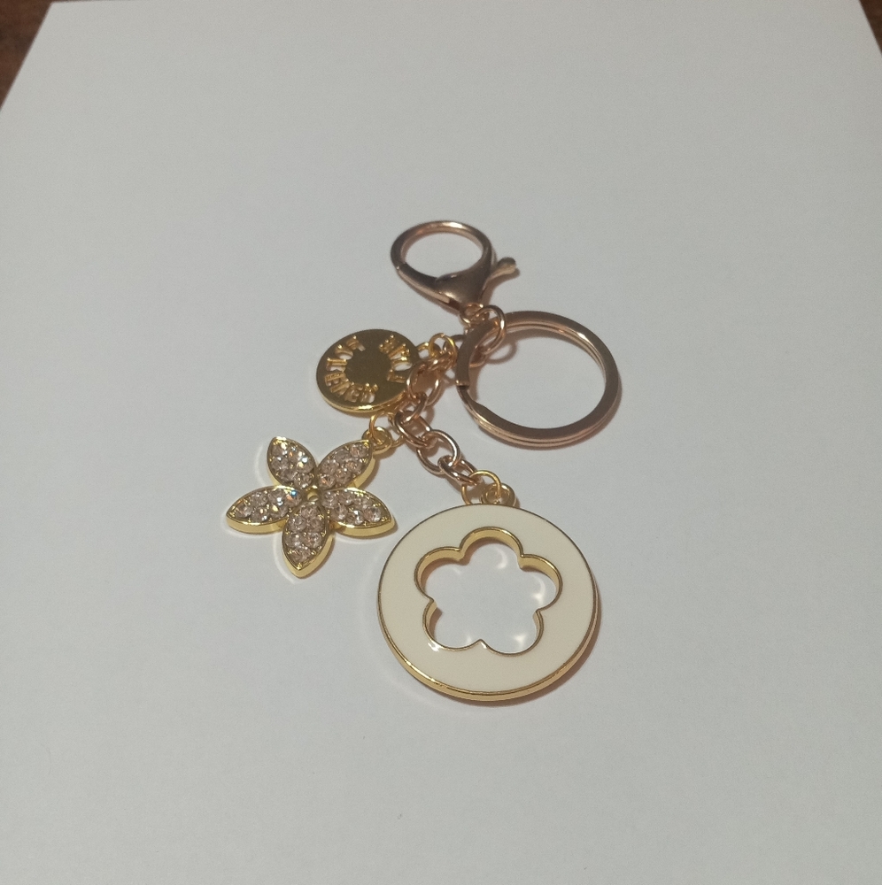 Love Forever Jewelry Tassel KeyChain Bag Charm Fob Gold Toned Rhinestones
